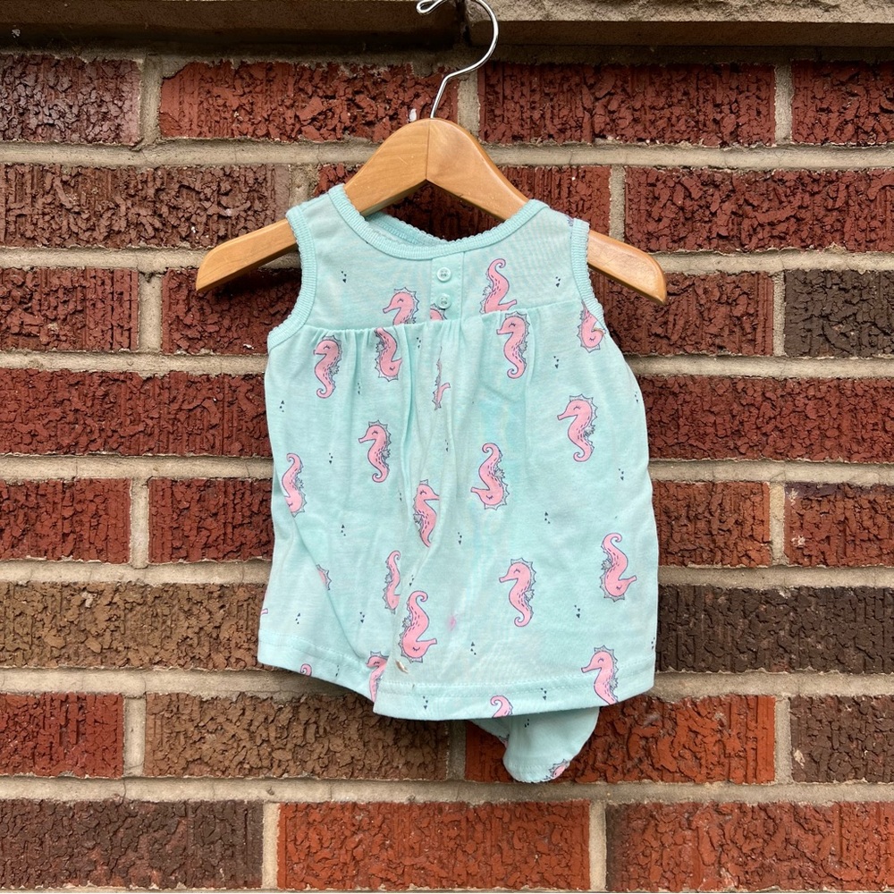 Carter’s Teal Blue and Pink Seahorse Pattern Tank Top and Shorts Set